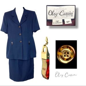 Oleg Cassini Vintage Two Piece Blue Skirt Suit, 6P